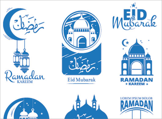 وکتور لایه باز مجموعه طرح و لیبل های ماه مبارک رمضان و عید فطر