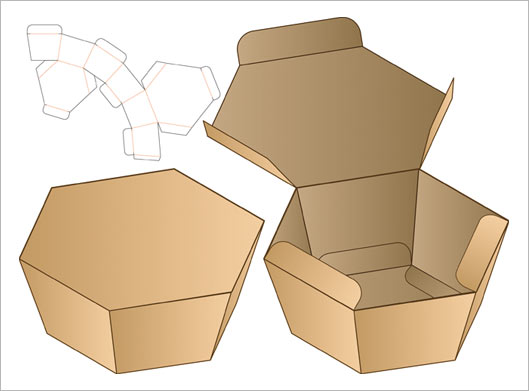 دانلود وکتور لایه باز طرح قالب برش و دایکات جعبه شش ضلعی