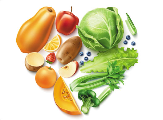 دانلود وکتور لایه باز طرح سبزیجات و میوه های سالم و پرانرژی