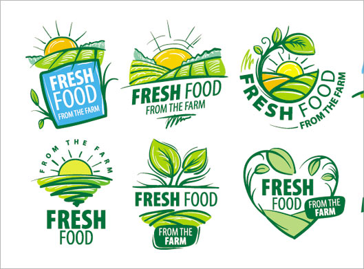 دانلود وکتور لایه باز مجموعه لیبل های سبز و غذاهای تازه (fresh food)