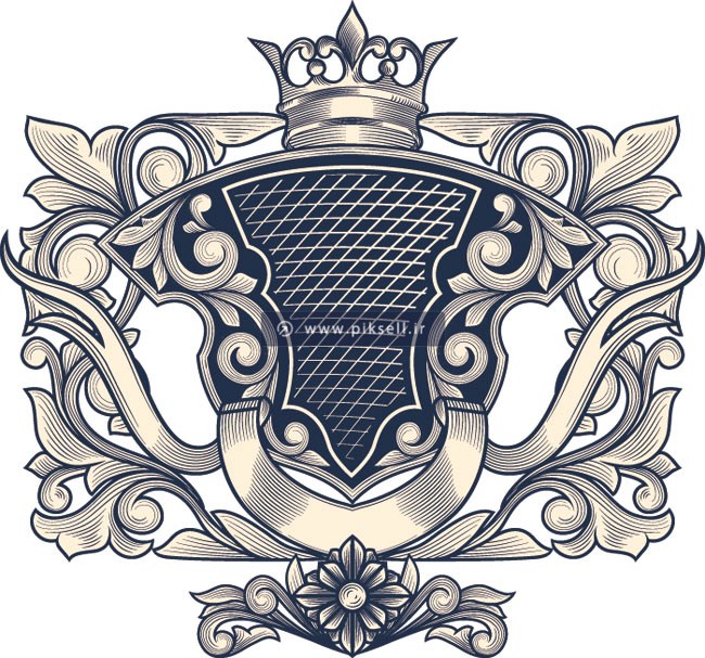 وکتور طرح المان پادشاهی تزئینی گلدار (king label) با فرمتهای لایه باز eps و ai