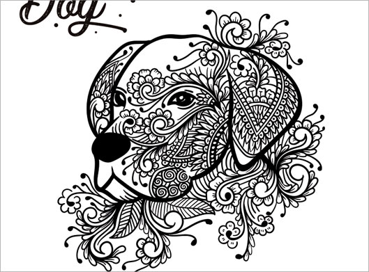 وکتور طرح تزئینی سیاه و سفید سگ گلدار با فرمتهای eps و ai