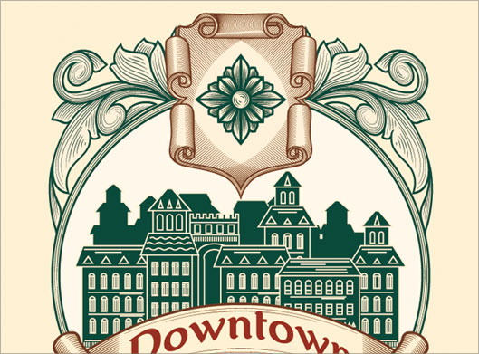 وکتور طرح تزئینی با نقش downtown با نمادهای گلدار