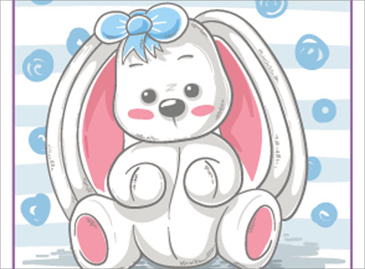 دانلود وکتور لایه باز طرح پس زمینه کارتونی خرگوش عروسکی سفید با گوشهای دراز