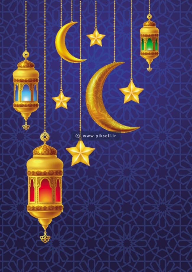 وکتور بکگراند اسلامی با المان های ستاره و ماه و فانوس