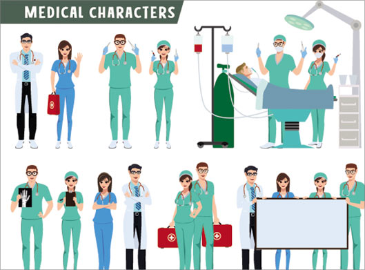 وکتور لایه باز مجموعه کاراکترهای Medical characters