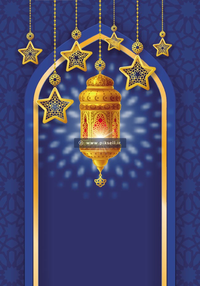طرح وکتور بکگراند اسلامی با المان های فانوس ، ستاره و ماه رمضان