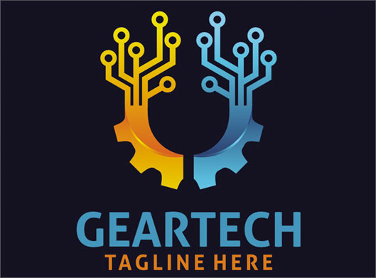 وکتور طرح لوگوی ترکیبی الکترونیک و صنعت با مفهوم Geartech