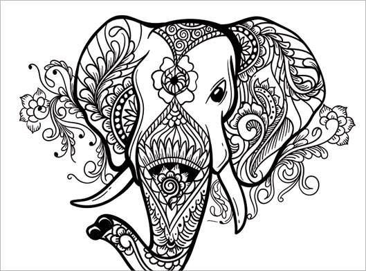 وکتور طرح نقاشی سیاه و سفید فیل گلدار با فرمتهای eps و ai