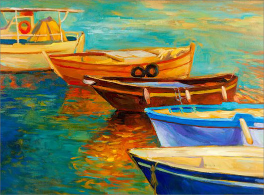 عکس با کیفیت از قایق های چوبی (نقاشی رنگ روغن)