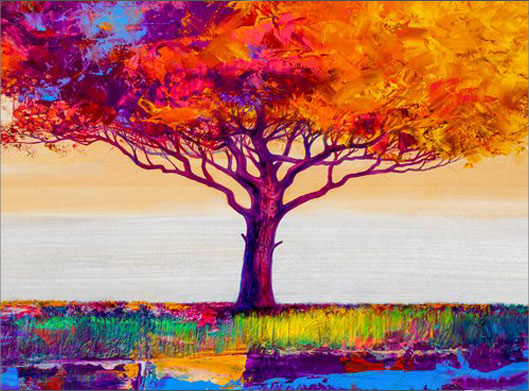 عکس با کیفیت از نقاشی درخت رنگ روغن