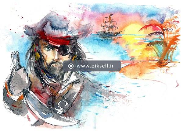 عکس با کیفیت از نقاشی دزد دریایی و جزیره