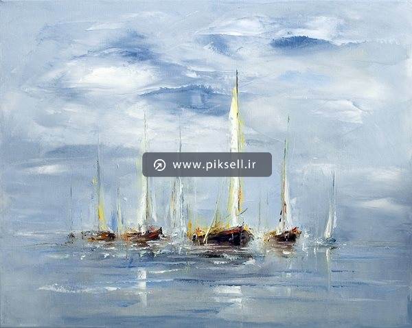 عکس با کیفیت از نقاشی قایق های بادبانی در دریا