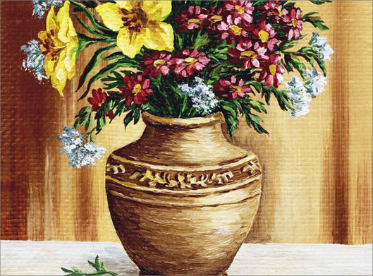 تصویر با کیفیت از نقاشی رنگ روغن با گلدان گل
