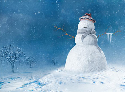 عکس با کیفیت از نقاشی دیجیتال آدم برفی و زمستان