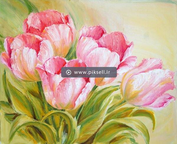 تصویر با کیفیت از نقاشی رنگ رون گل های شقایق و لاله صورتی