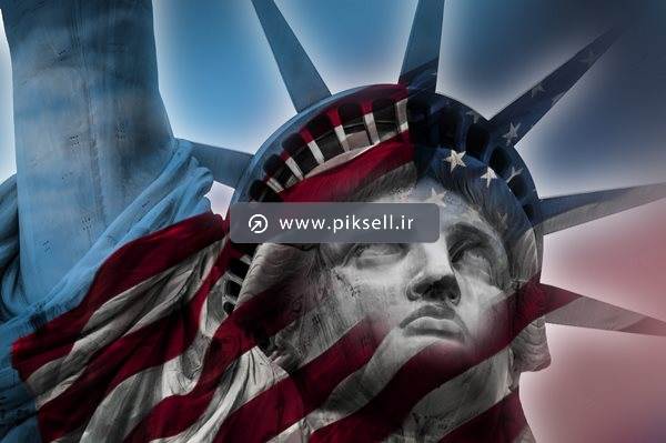 تصویر با کیفیت از نماد مجسمه آزادی و پرچم آمریکا