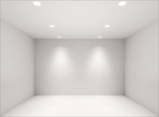 تصویر با کیفیت از طرح سه بعدی اتاق با دیوارهای خالی و روشنایی
