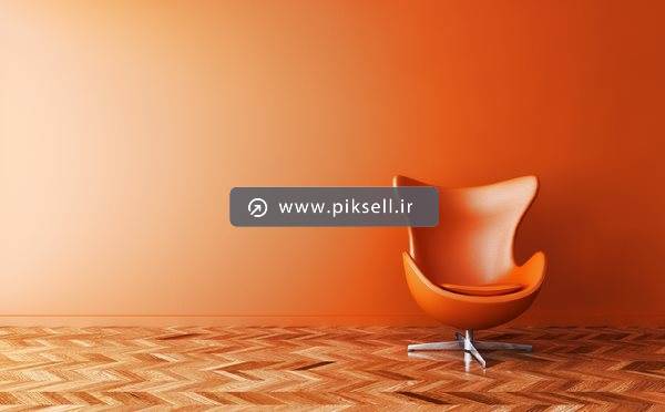 تصویر با کیفیت از دکوراسیون داخلی خانه با دیوار و صندلی نارنجی با کفپوش پارکت