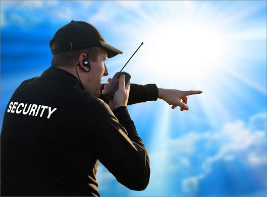 دانلود عکس با کیفیت از پلیس امنیت در حال مکالمه با بی سیم و آسمان آبی