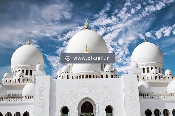 تصویر با کیفیت از نمای بیرونی مسجد سفید شیخ زاید در دبی