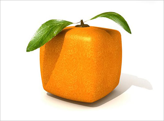 تصویر با کیفیت از پرتقال مکعبی سه بعدی با بکگراندسفید