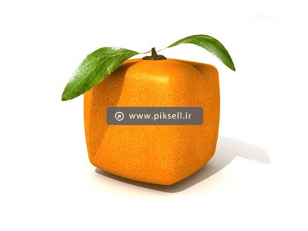 تصویر با کیفیت از پرتقال مکعبی سه بعدی با بکگراندسفید