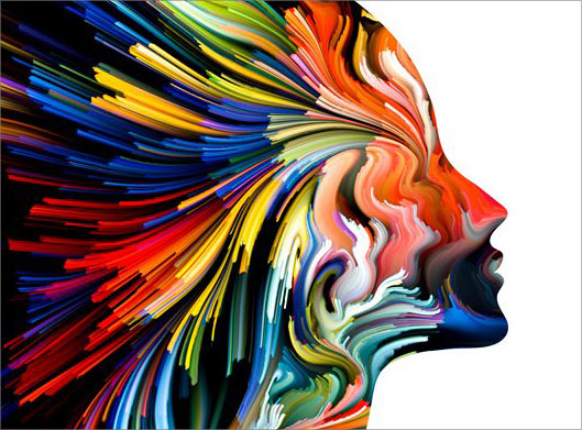 تصویر با کیفیت از پرتره نیمرخ زن رنگی رنگی و رنگین کمانی