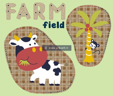 فایل وکتور پس زمینه کارتونی با طرح گاو  میمون و درخت نخل (farm)