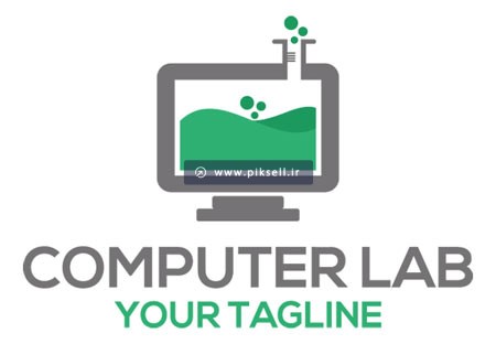 وکتور لایه باز لوگو با طرح مانیتور و مواد شیمیایی با مفهوم آزمایشگاه