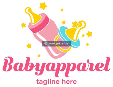 وکتور کارتونی شیشه پستونک (baby apparel) با پسوندهای لایه باز