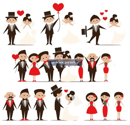 وکتور مجموعه کاراکترهای عروس و داماد بصورت لایه باز