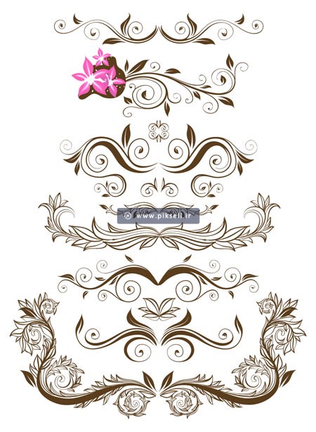 وکتور مجموعه گل و بوته swirl و floral با فرمتهای eps و ai