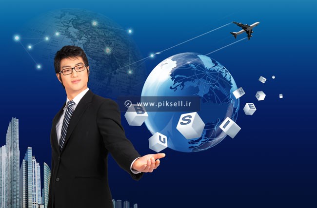 دانلود فایل psd با المان های مرد ، کره زمین و تجارت