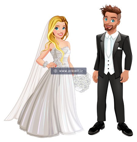 وکتور کاراکترهای کارتونی عروس و داماد بصورت لایه باز