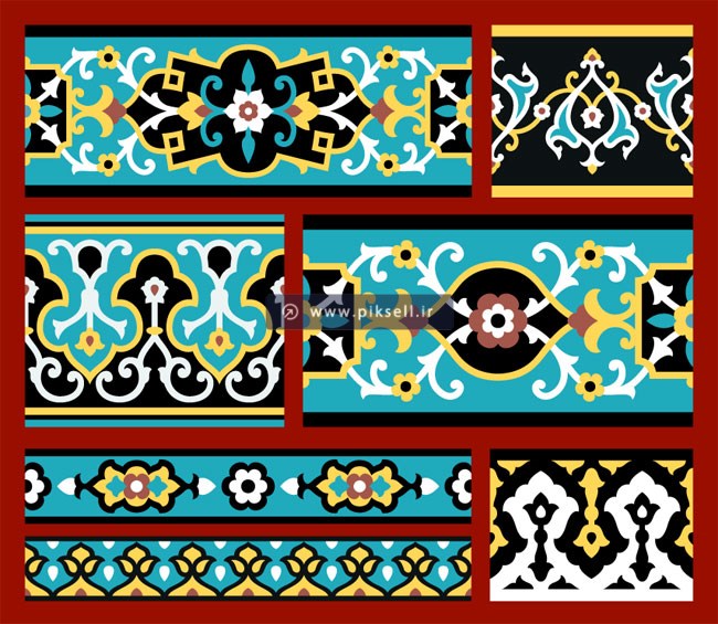 وکتور لایه باز مجموعه کادر و حاشیه تذهیبی فیروزه ای