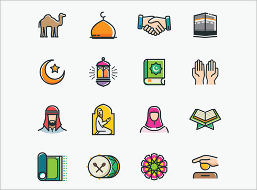 وکتور مجموعه آیکون های مذهبی و اسلامی متنوع