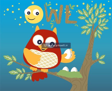 وکتور پس زمینه گرافیکی با طرح جغد روی شاخه درخت