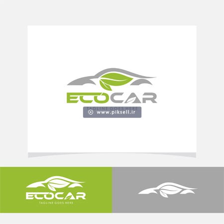 وکتور لایه باز لوگو با طرح ترکیبی ماشین و برگ سبز با مفهوم eco car