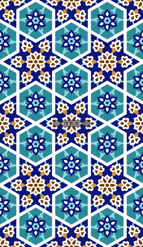 طرح وکتور لایه باز کاشیکاری تذهیبی بصورت پترن