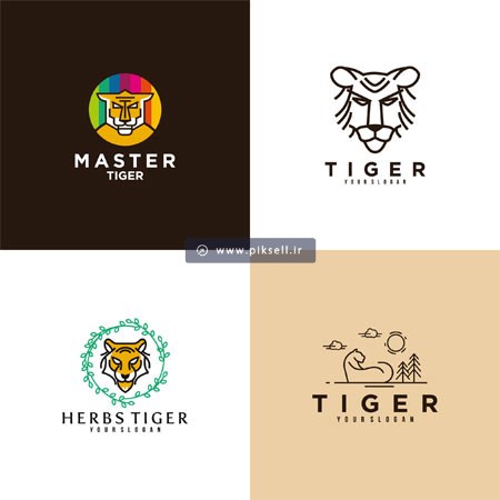 فایل وکتور مجموعه چهار لوگوی خطی با طرح ببر یا پلنگ