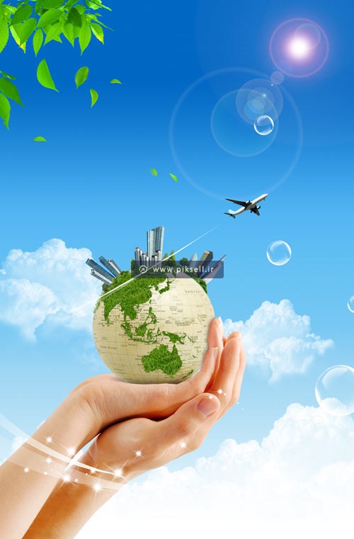 دانلود فایل psd با طرح کره زمین در دست با مفهوم محافظت از زمین