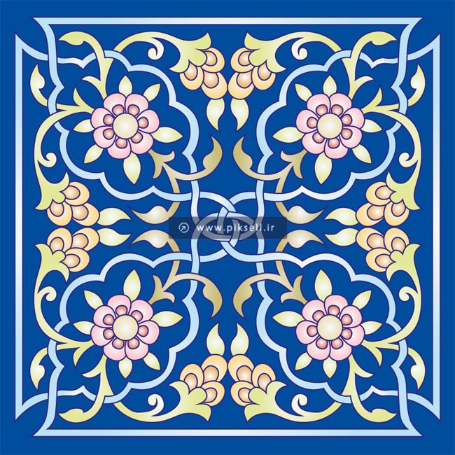 وکتور طرح کاشی مربعی با طرح گل و بوته