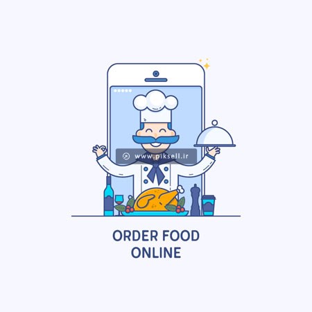 فایل وکتور لایه باز با طرح سفارش غذا از طریق موبایل