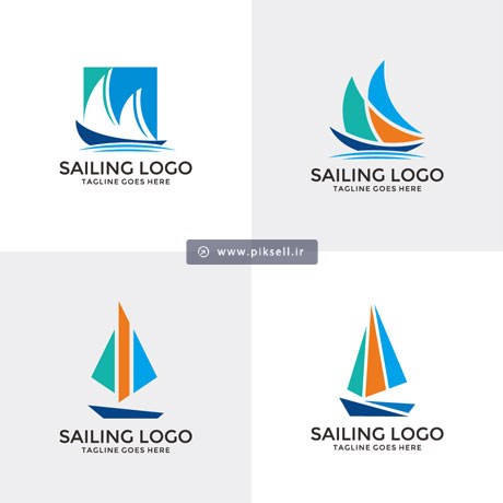 وکتور لایه باز مجموعه لوگو با طرح قایق بادبانی یا sailing