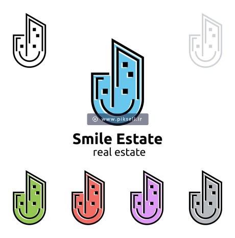 وکتور لایه باز لوگو با طرح ساختمان خندان یا smile estate