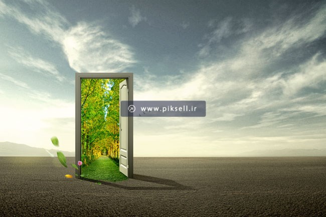 فایل psd لایه باز با مفهوم دری به سمت طبیعت