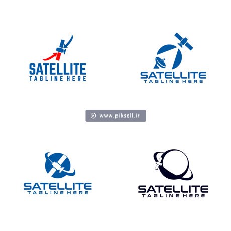 وکتور لایه باز مجموعه لوگو با طرح ماهواره فضایی یا satellite
