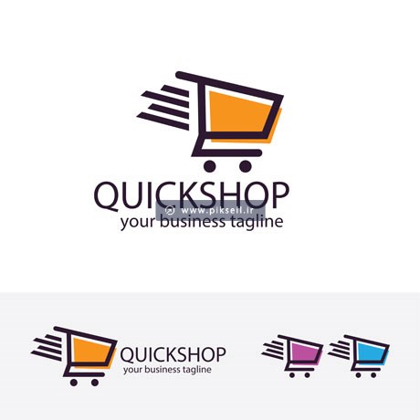 لوگو لایه باز با طرح سبد خرید و مفهوم سرعت در خرید یا quickshop