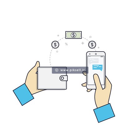 فایل وکتور لایه باز پس زمینه با طرح انتقال پول از کیف پول به موبایل